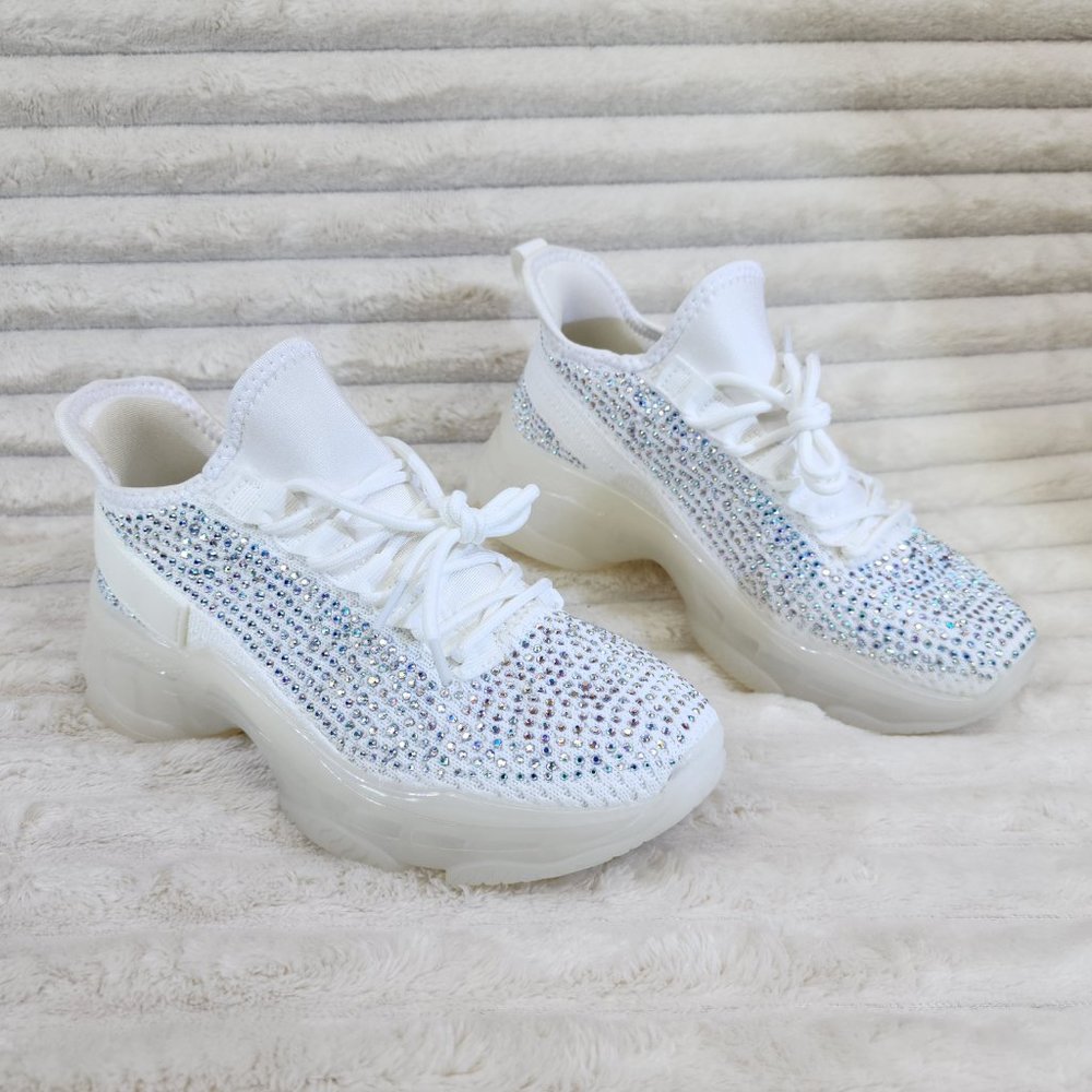 Berness Shoes Stretchy Canvas Woven Women's Rhinestone Sneakers in White